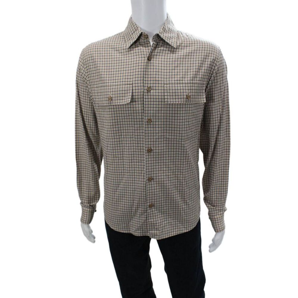BOSS Mens Beige Checked Point Collar Button-Up Long Sleeve Shirt Size M